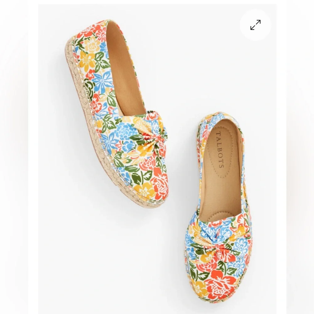 Talbots Multicolor Floral Izzy Cinched Garden Blossoms Espadrille Flats Sz 8.5M